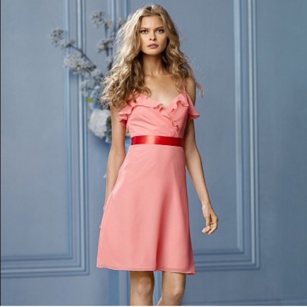 WTOO by Watters | Coral Chiffon Ruffle Dress NWT